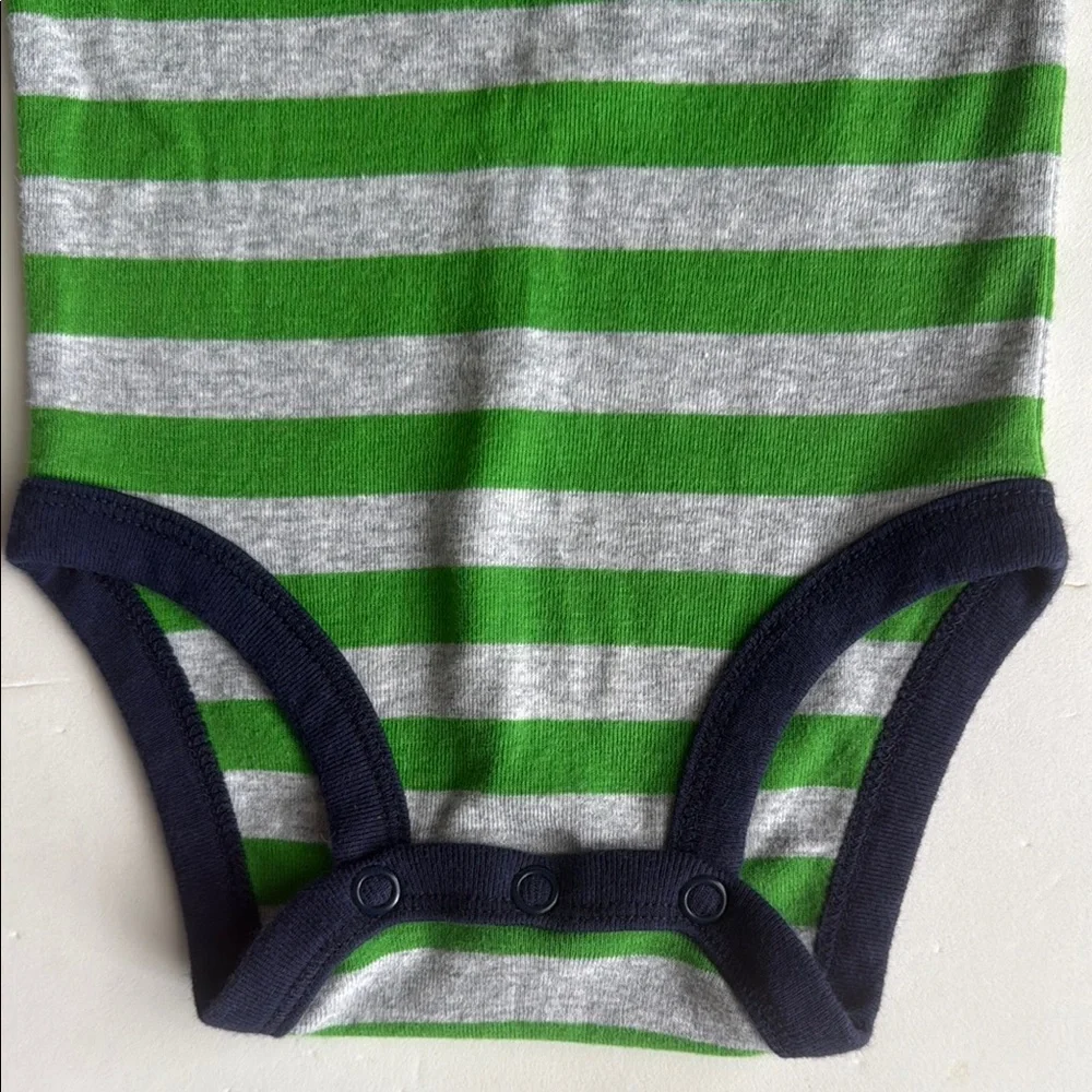 Carter’s Striped Green & Gray “Draft Pick” Long Sleeve Onesie Boys 3-6 Mos